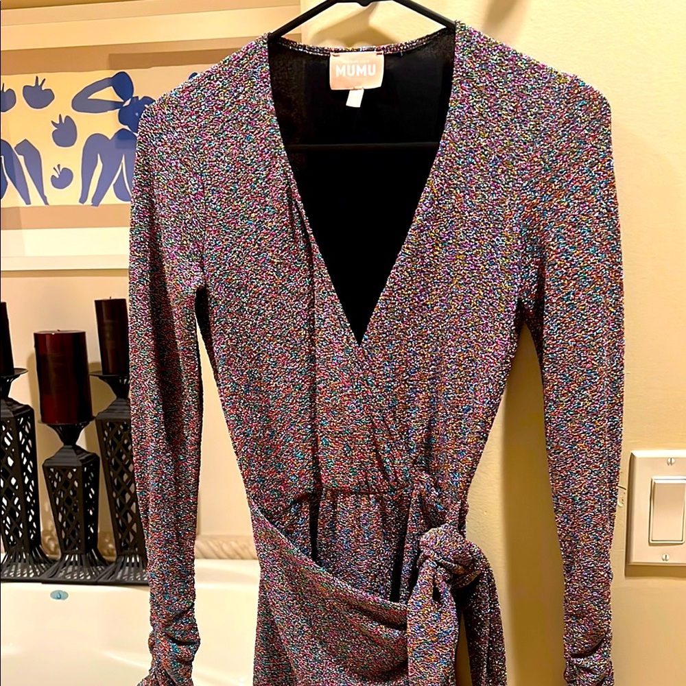 Show Me Your MuMu Women’s Kimora Purple Silver Long Sleeve Wrap Mini Dress XS